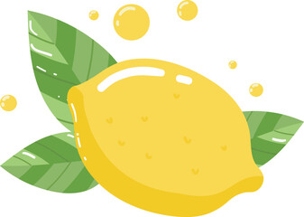 Lemon on a white background. With green leaves. Vector illustration