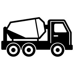 Fototapeta premium Concrete Mixer Truck Silhouette Icon | Solid Black Vector Linocut Design