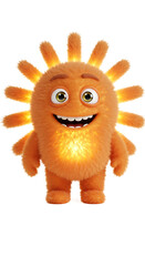 3D Rendering: Cheerful Orange Furry Monster Character png, isolated on trasparent background