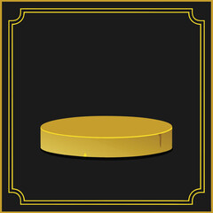 Elegant Golden Product Display Podium on Black Background with Ornate Gold Frame for Luxury Presentation and Marketing