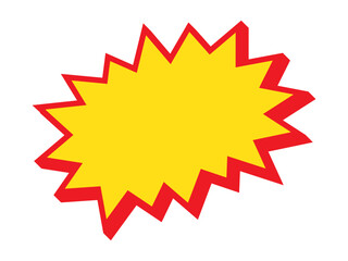 Blank sale tag, sale banner. Red and yellow starburst sticker. Pop art funny bang bubble.