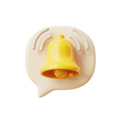 3d render of a yellow bell notification icon isolated on transparent background
