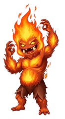 Illustration of a Cartoon Fire Creature on Black Background png, isolated on trasparent background