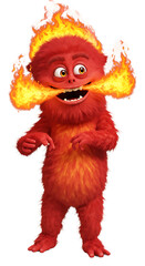 Cartoon Illustration of a Red Furry Monster with Fire png, isolated on trasparent background