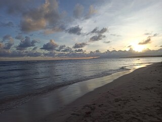 sunset sky and idyllic view from Bois Jolan beach in sainte anne, Guadeloupe