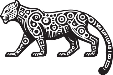 Black and White Jaguar Vector Illustration – Minimalist Wild Cat Silhouette Art