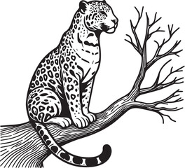 Black and White Jaguar Vector Illustration – Minimalist Wild Cat Silhouette Art