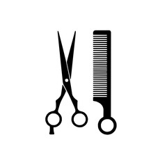 Modern Barber Icon Featuring Scissors and Comb with Clean Lines, Perfect for Vibrant Digital Emblem Creation