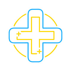 Obraz premium Plus icon in minimalist style with blue and yellow colors 