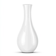 A sleek, white, glossy ceramic vase with a narrow neck and wide, rounded base on a plain white background.