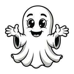 Fototapeta premium Monochrome halloween ghost illustration with smiling face