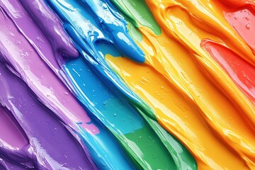 Glossy streaks of colorful nail polish swirled diagonally in vibrant rainbow hues with a smooth textured finish