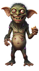 Illustration of a Creepy Goblin Holding a Cookie png, isolated on trasparent background