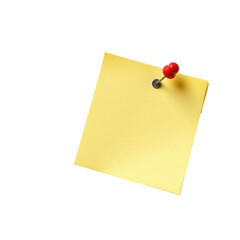Yellow Note Paper with Red Pushpin on Isolated Background for Office and Creative Use