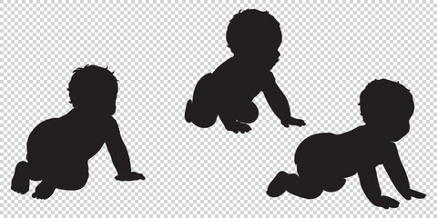  Group of Children Playing and Crawling in Black Silhouette Style eps 10