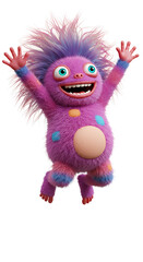 3D Render of a Cheerful Cartoon Monster Jumping png, isolated on trasparent background