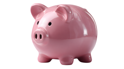 Classic pink piggy bank depicting savings financial concepts and personal investment strategies for financial security isolated on white transparent