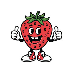Cute Strawberry Cartoon Character Giving Thumbs Up  Fun Fruit Mascot Vector