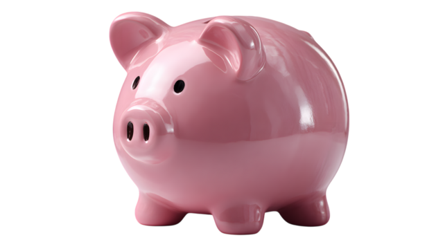 Classic pink piggy bank depicting savings financial concepts and personal investment strategies for financial security isolated on white transparent
