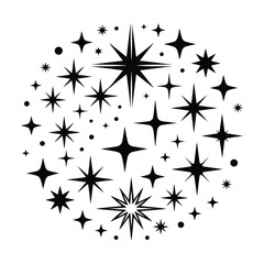 Monochrome galaxy of retro starburst elements on white

