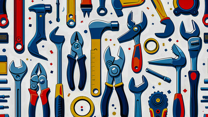 AI-generated images of a variety of tools celebrating Labor Day in a clipart style 