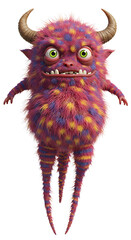 3D Render of Colorful Furry Monster Character on Black Background png, isolated on trasparent background