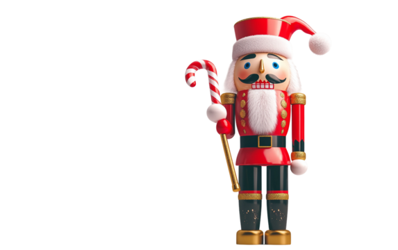 Traditional Christmas nutcracker figurine dressed in festive holiday uniform isolated on transparent background PNG