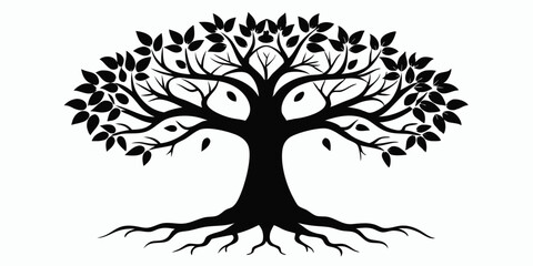 Obraz premium Detailed black silhouette of a tree with a curving trunk and branches