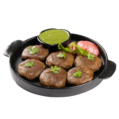 Mutton Galouti Kebab in a black plate on a Transparent PNG background