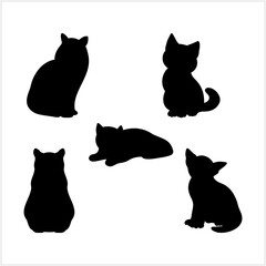 Black silhouette of cat isolated. Stencil pet icon. Vector illustration.