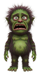 Illustration of a Sad, Crying Green Troll on Black Background png, isolated on trasparent background
