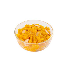 Moong Dal halwa in a glass bowl on a Transparent PNG Background