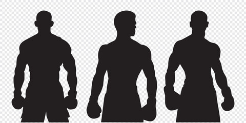 stylized silhouettes of a boxer in various poses, showcasing form, technique, and athleticism in the sport of boxing EPS 10
