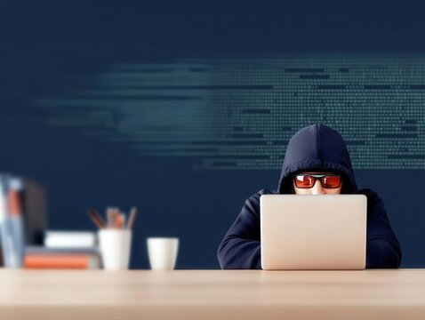 Online Meeting Cybersecurity Concept, Hacker trying to intercept a secure online meeting, viewed through a green matrix code overlay, noir digital art - Powered by Adobe