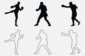 silhouettes of boxing player is isolated on a white background