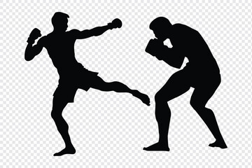 silhouettes of boxing player is isolated on a white background