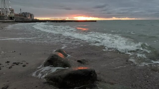 sandy beach on the embankment of Zelenogradsk
