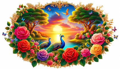 Picture of peacocks with the beauty of nature on background. peacock.(21)