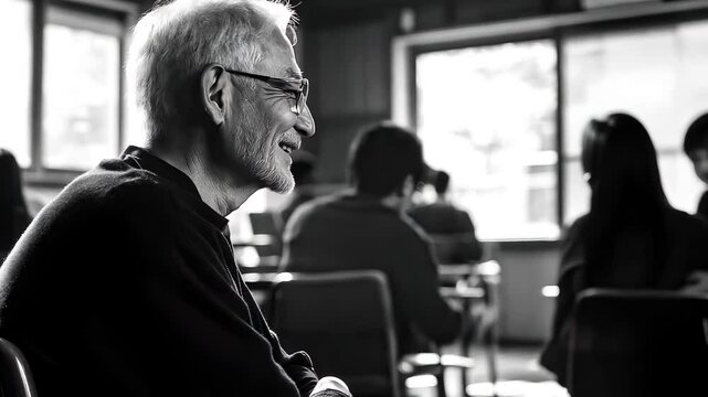 Elderly Wisdom Smile in Classroom
