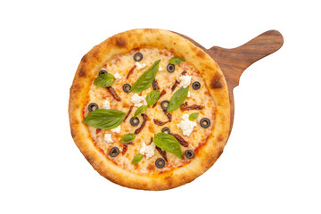 Freshly prepared authentic Italian goat cheese  pizza on a Transparent PNG Background