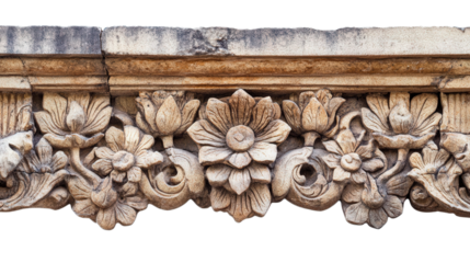 Khmer lintel carving detail Transparent background, PNG file