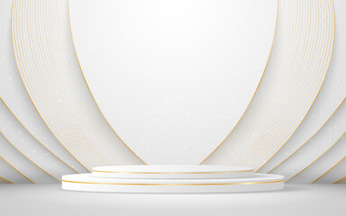 White podium with elegant gold lines for the best awards or product display. stage or podium. vector illustration	