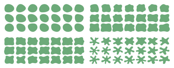 Set of green abstract organic shapes. Includes smooth blobs, rounded forms, and splash elements. Ideal for modern design, patterns, backgrounds, and creative compositions.