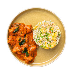 Plate of chicken 65 with egg fried rice on a Transparent PNG Background