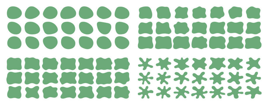 Set of green abstract organic shapes. Includes smooth blobs, rounded forms, and splash elements. Ideal for modern design, patterns, backgrounds, and creative compositions.