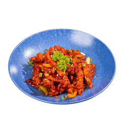 Red Hot dragon Chicken in a Plate on a Transparent PNG Background