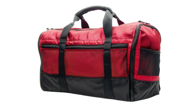 Large sports travel bag with mesh pockets Transparent background, PNG file