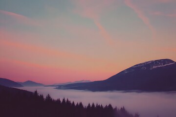 Fototapeta premium Mountain sunrise with rolling mystic fog