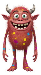 Cartoon Illustration of a Smiling Red Monster with Horns png, isolated on trasparent background