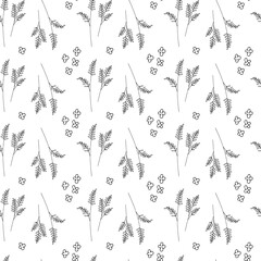 Seamless pattern with black twigs on white background. Floral ornament for wallpaper, fabric, card.